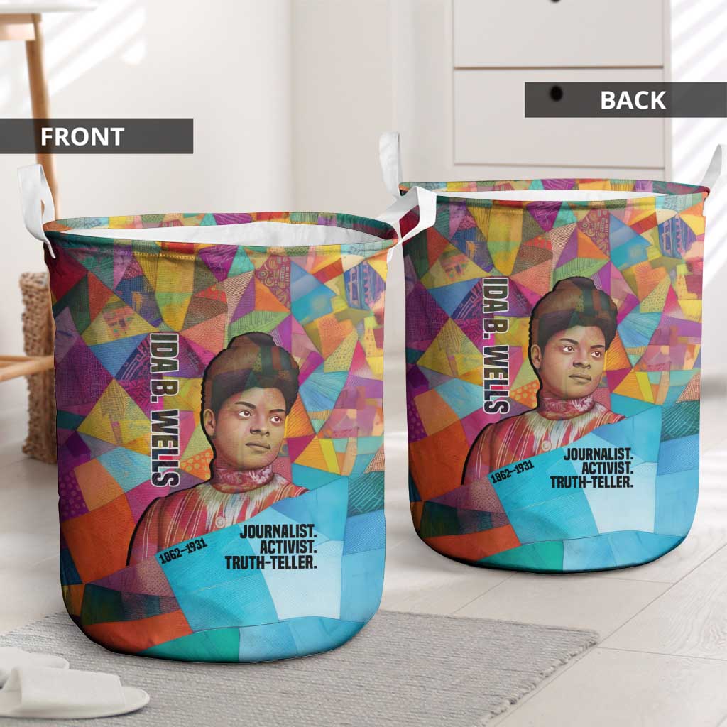 Ida B. Wells Laundry Basket with Colorful Patchwork Pattern Design Confident Portrait Civil Rights and Journalism Tribute - African Pride