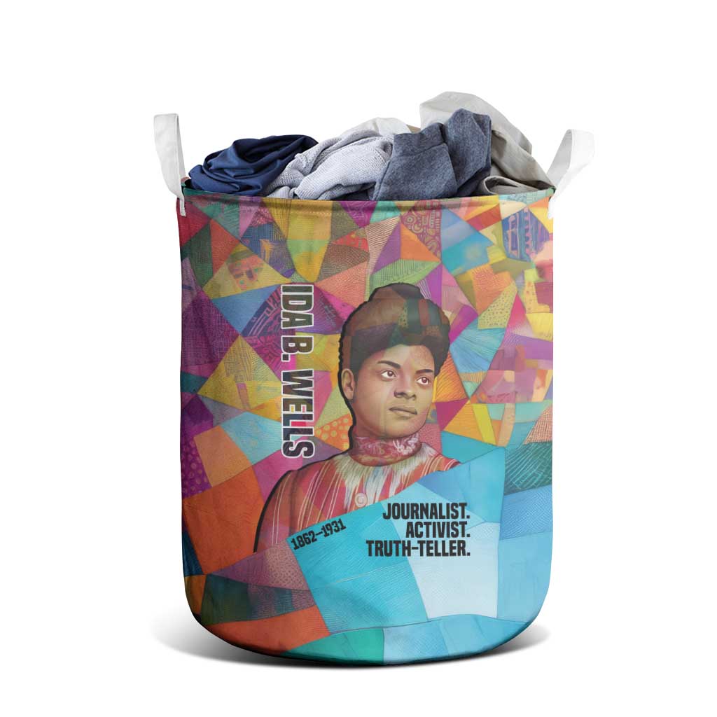 Ida B. Wells Laundry Basket with Colorful Patchwork Pattern Design Confident Portrait Civil Rights and Journalism Tribute - African Pride