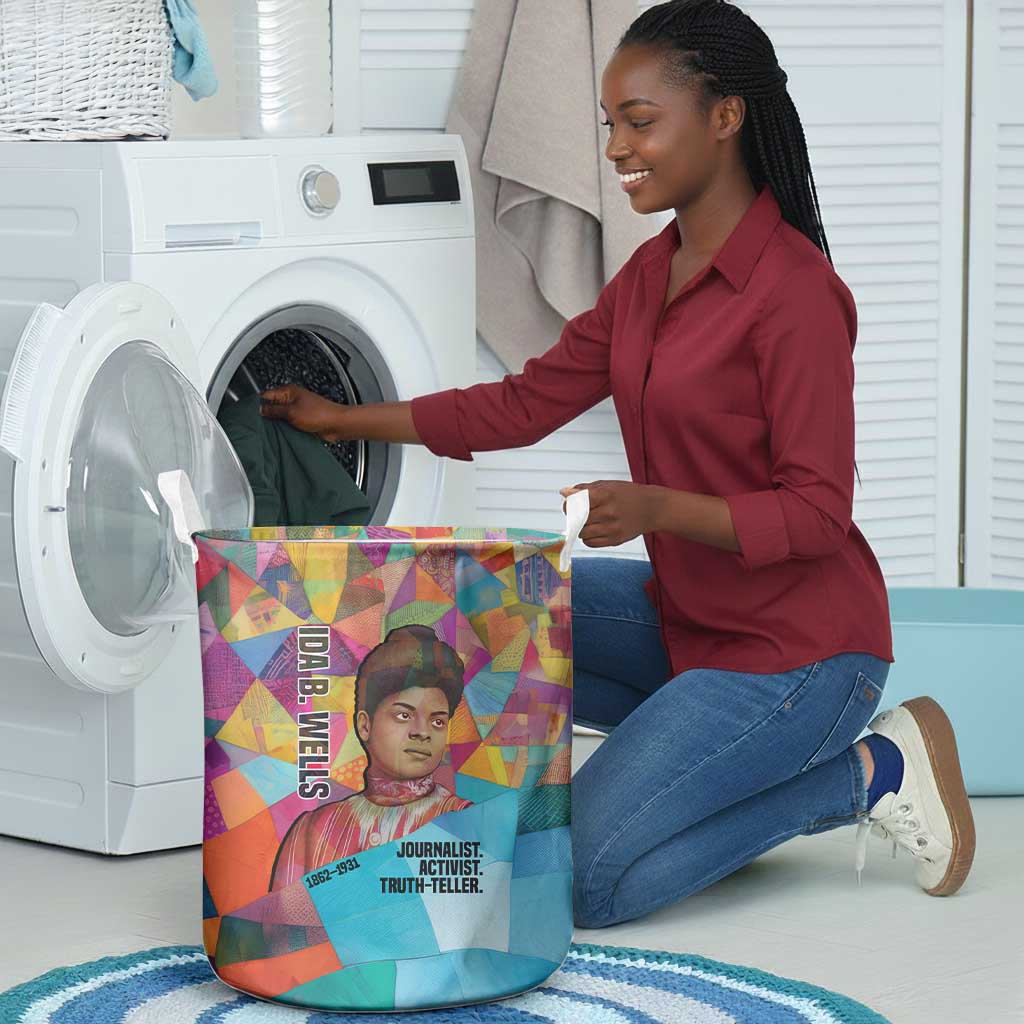Ida B. Wells Laundry Basket with Colorful Patchwork Pattern Design Confident Portrait Civil Rights and Journalism Tribute - African Pride