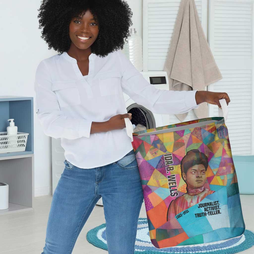 Ida B. Wells Laundry Basket with Colorful Patchwork Pattern Design Confident Portrait Civil Rights and Journalism Tribute - African Pride