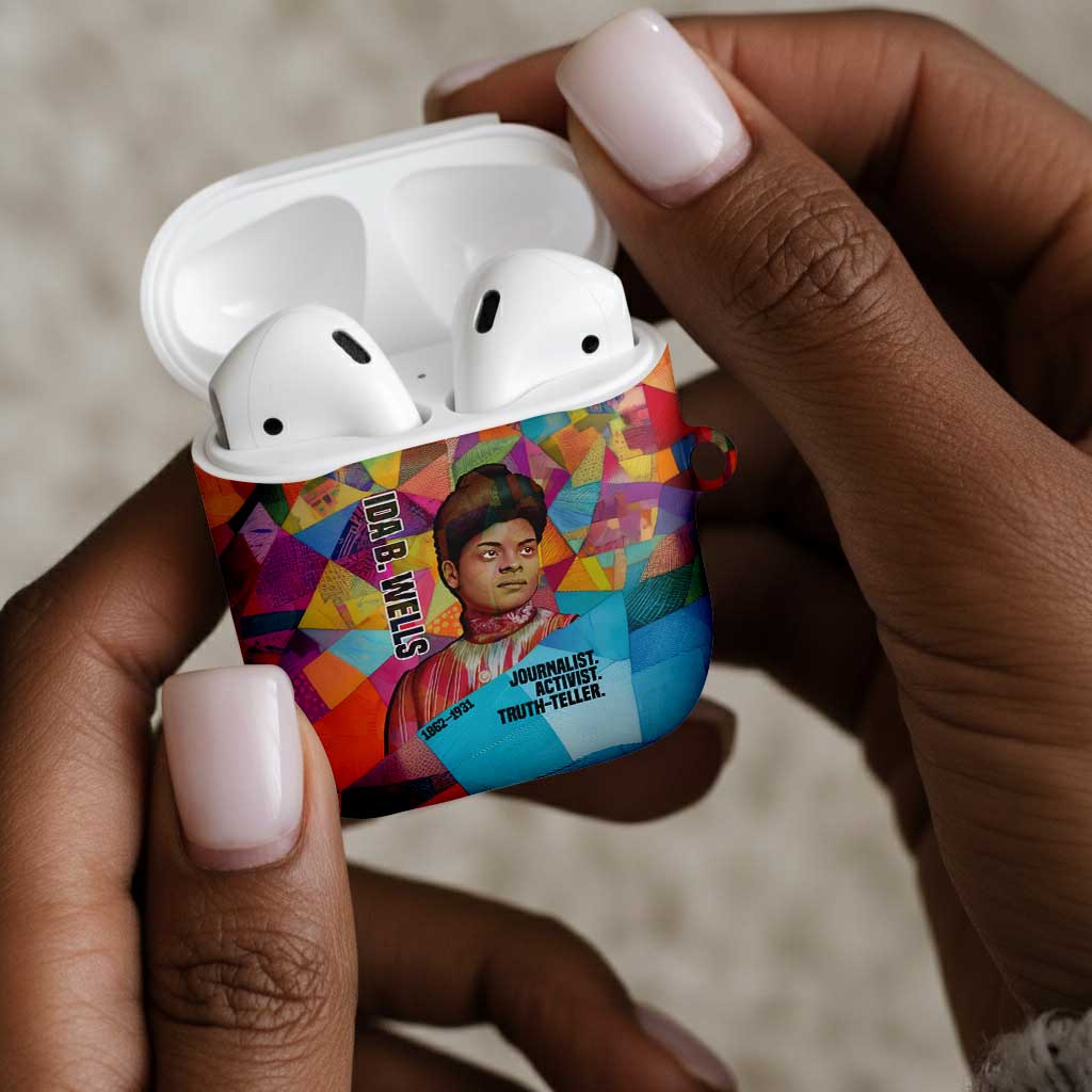 Ida B. Wells AirPods Case with Colorful Patchwork Pattern Design Confident Portrait Civil Rights and Journalism Tribute - African Pride