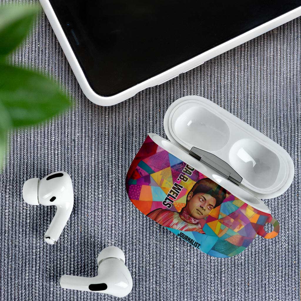 Ida B. Wells AirPods Case with Colorful Patchwork Pattern Design Confident Portrait Civil Rights and Journalism Tribute - African Pride