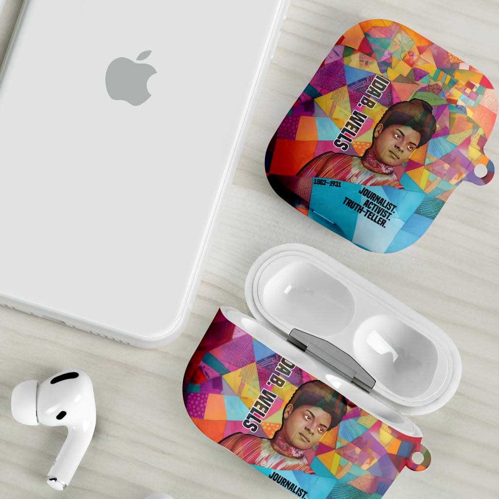 Ida B. Wells AirPods Case with Colorful Patchwork Pattern Design Confident Portrait Civil Rights and Journalism Tribute - African Pride