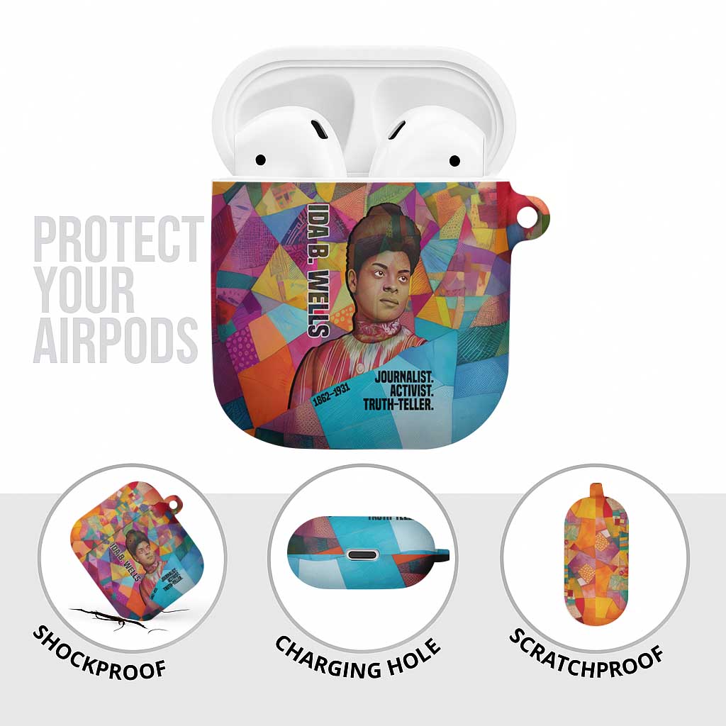 Ida B. Wells AirPods Case with Colorful Patchwork Pattern Design Confident Portrait Civil Rights and Journalism Tribute - African Pride