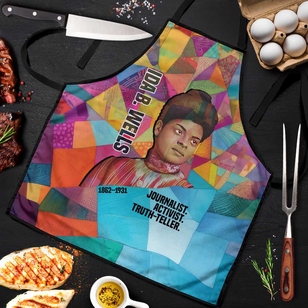 Ida B. Wells Apron with Colorful Patchwork Pattern Design Confident Portrait Civil Rights and Journalism Tribute - African Pride