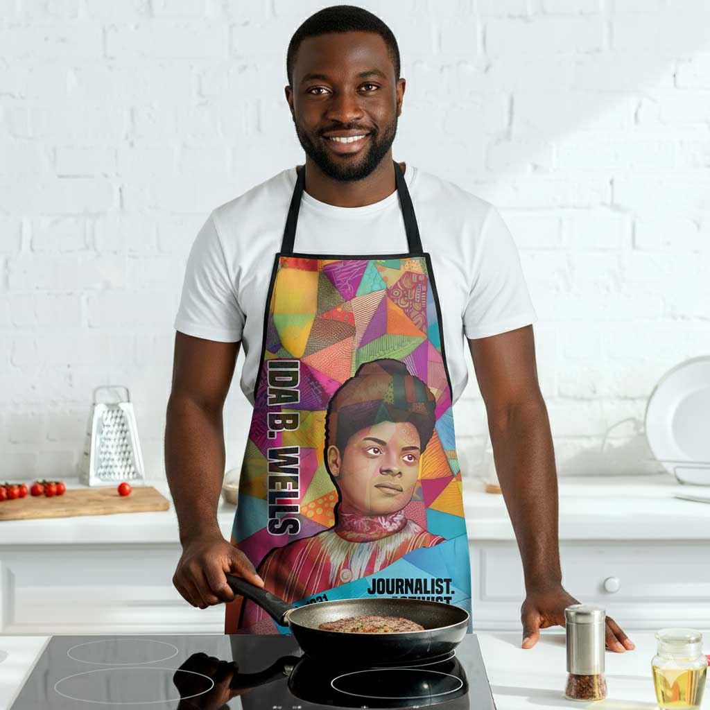 Ida B. Wells Apron with Colorful Patchwork Pattern Design Confident Portrait Civil Rights and Journalism Tribute - African Pride