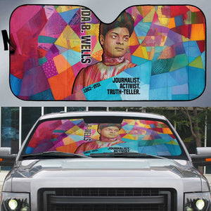 Ida B. Wells Auto Sun Shade with Colorful Patchwork Pattern Design Confident Portrait Civil Rights and Journalism Tribute - African Pride