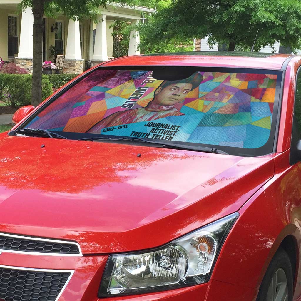 Ida B. Wells Auto Sun Shade with Colorful Patchwork Pattern Design Confident Portrait Civil Rights and Journalism Tribute - African Pride