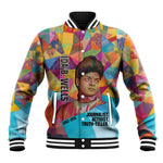 Ida B. Wells Baseball Jacket with Colorful Patchwork Pattern Design Confident Portrait Civil Rights and Journalism Tribute - African Pride