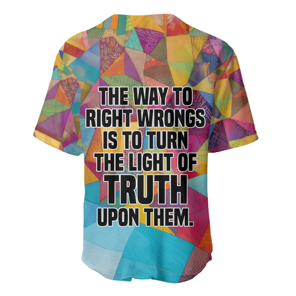 Ida B. Wells Baseball Jersey with Colorful Patchwork Pattern Design Confident Portrait Civil Rights and Journalism Tribute - African Pride