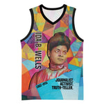 Ida B. Wells Basketball Jersey with Colorful Patchwork Pattern Design Confident Portrait Civil Rights and Journalism Tribute - African Pride