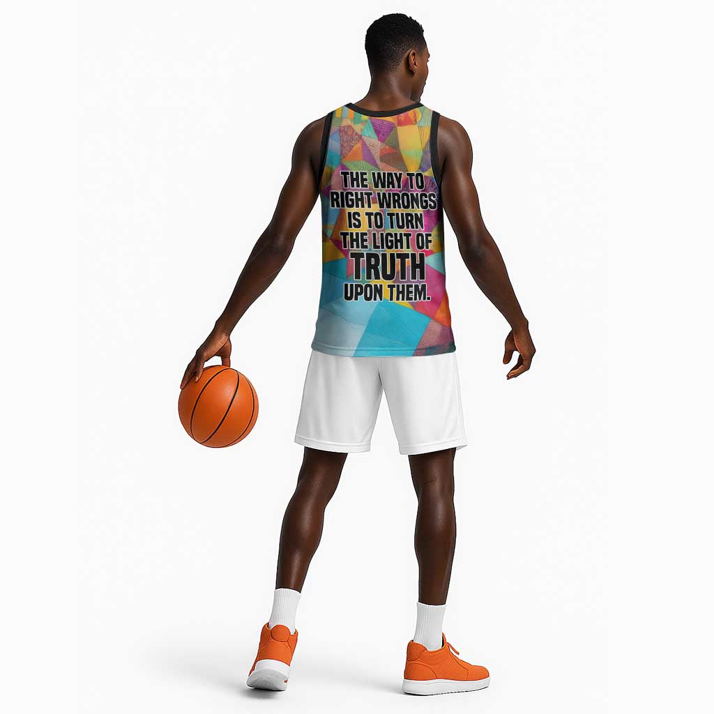 Ida B. Wells Basketball Jersey with Colorful Patchwork Pattern Design Confident Portrait Civil Rights and Journalism Tribute - African Pride
