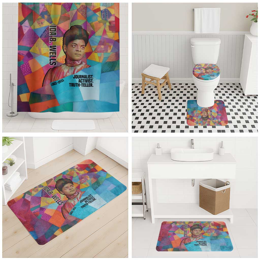 Ida B. Wells Bathroom Set with Colorful Patchwork Pattern Design Confident Portrait Civil Rights and Journalism Tribute - African Pride