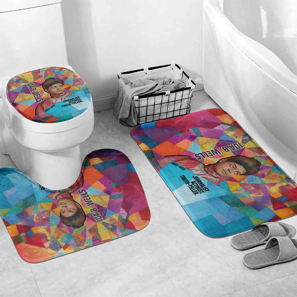 Ida B. Wells Bathroom Set with Colorful Patchwork Pattern Design Confident Portrait Civil Rights and Journalism Tribute - African Pride