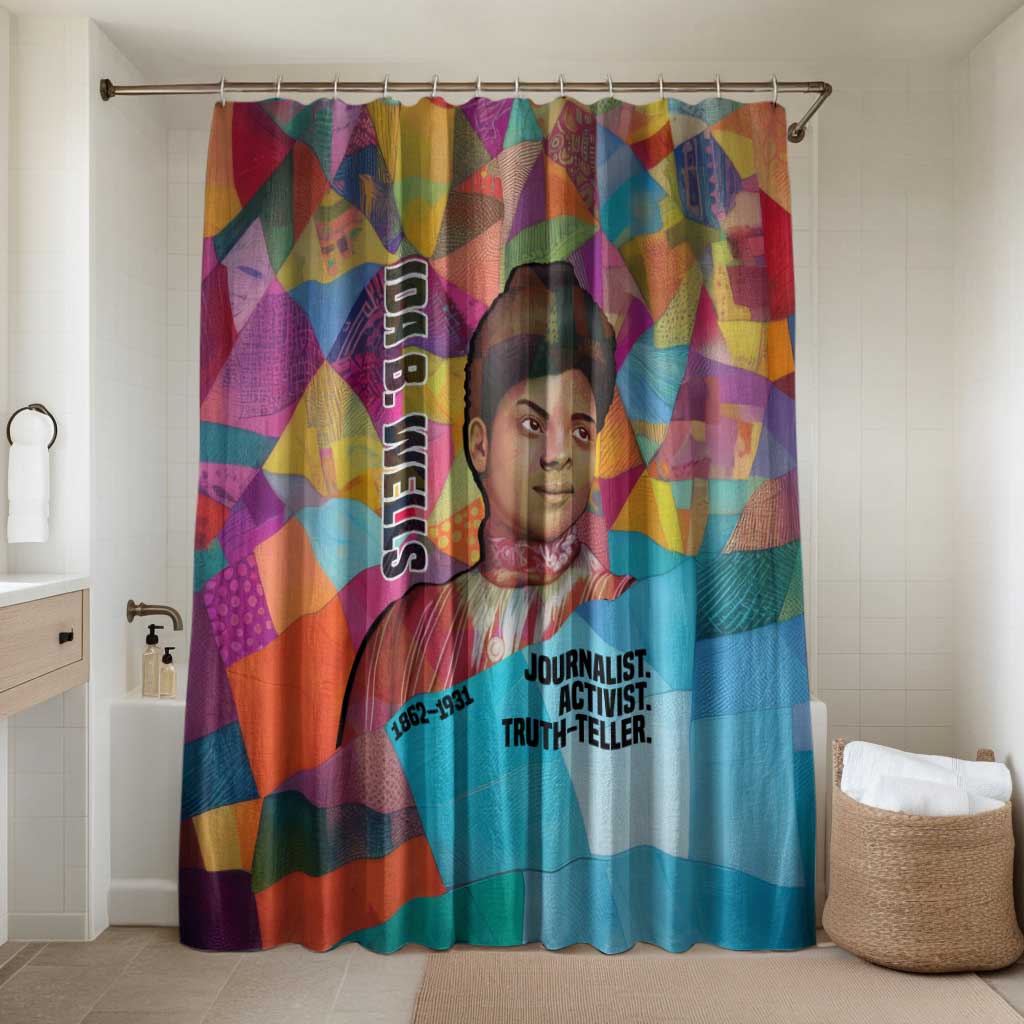 Ida B. Wells Bathroom Set with Colorful Patchwork Pattern Design Confident Portrait Civil Rights and Journalism Tribute - African Pride