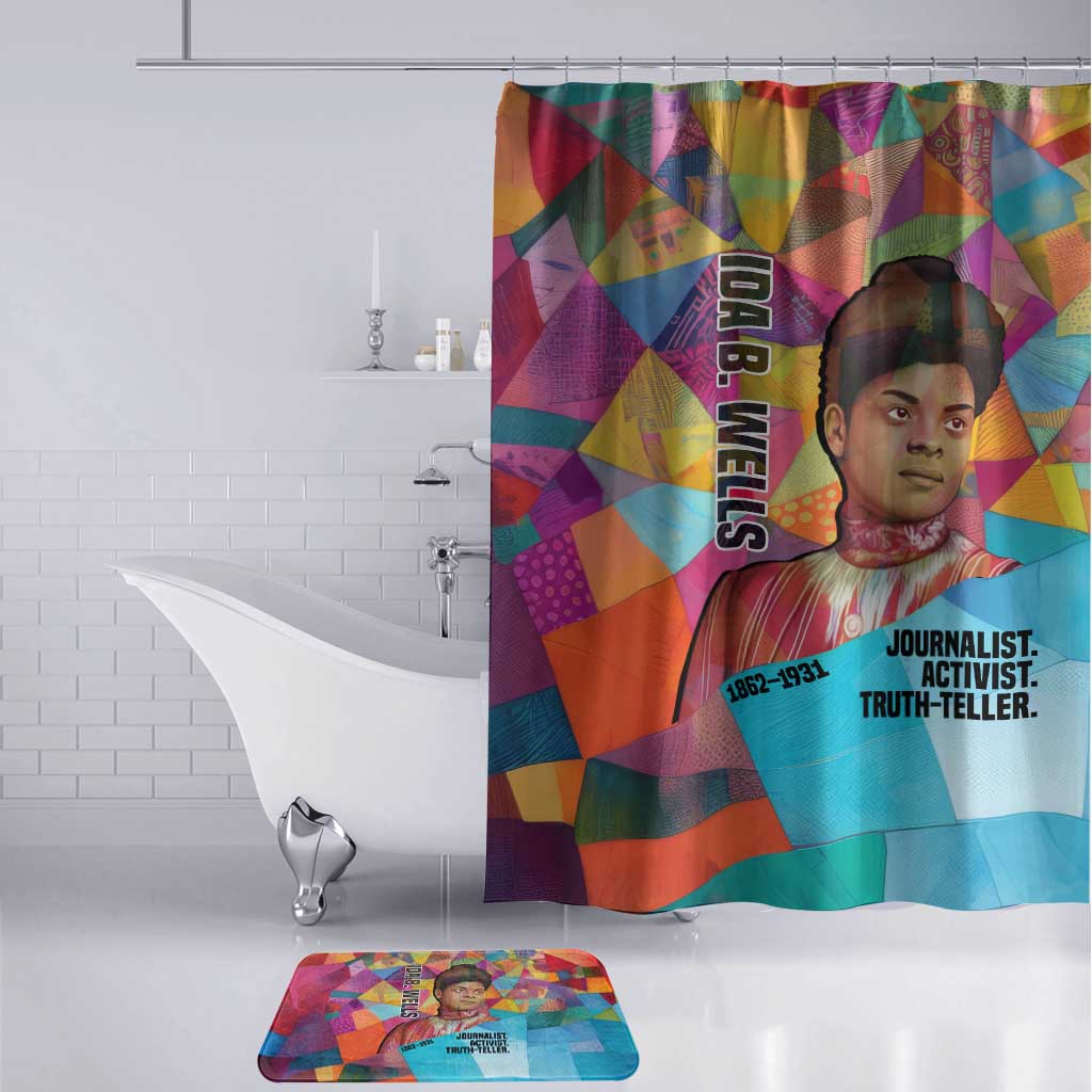 Ida B. Wells Bathroom Set with Colorful Patchwork Pattern Design Confident Portrait Civil Rights and Journalism Tribute - African Pride