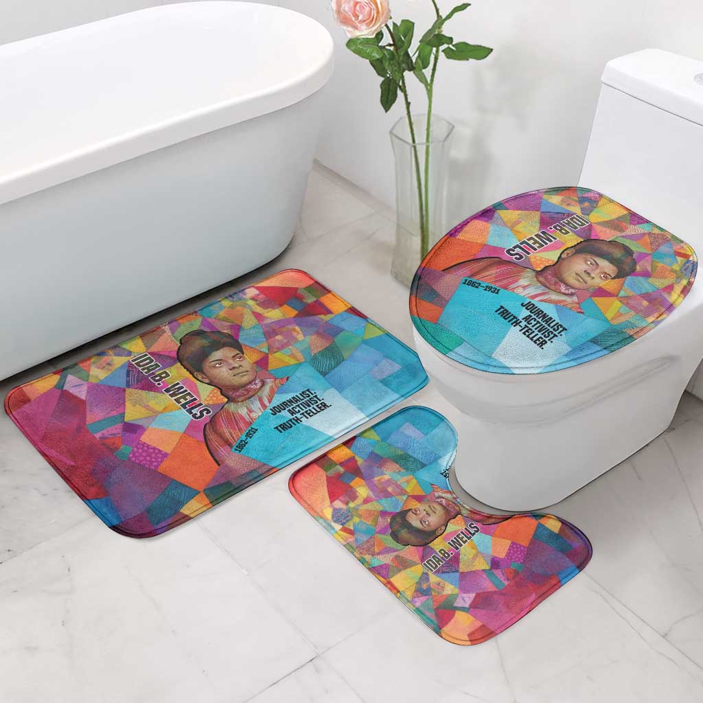 Ida B. Wells Bathroom Set with Colorful Patchwork Pattern Design Confident Portrait Civil Rights and Journalism Tribute - African Pride