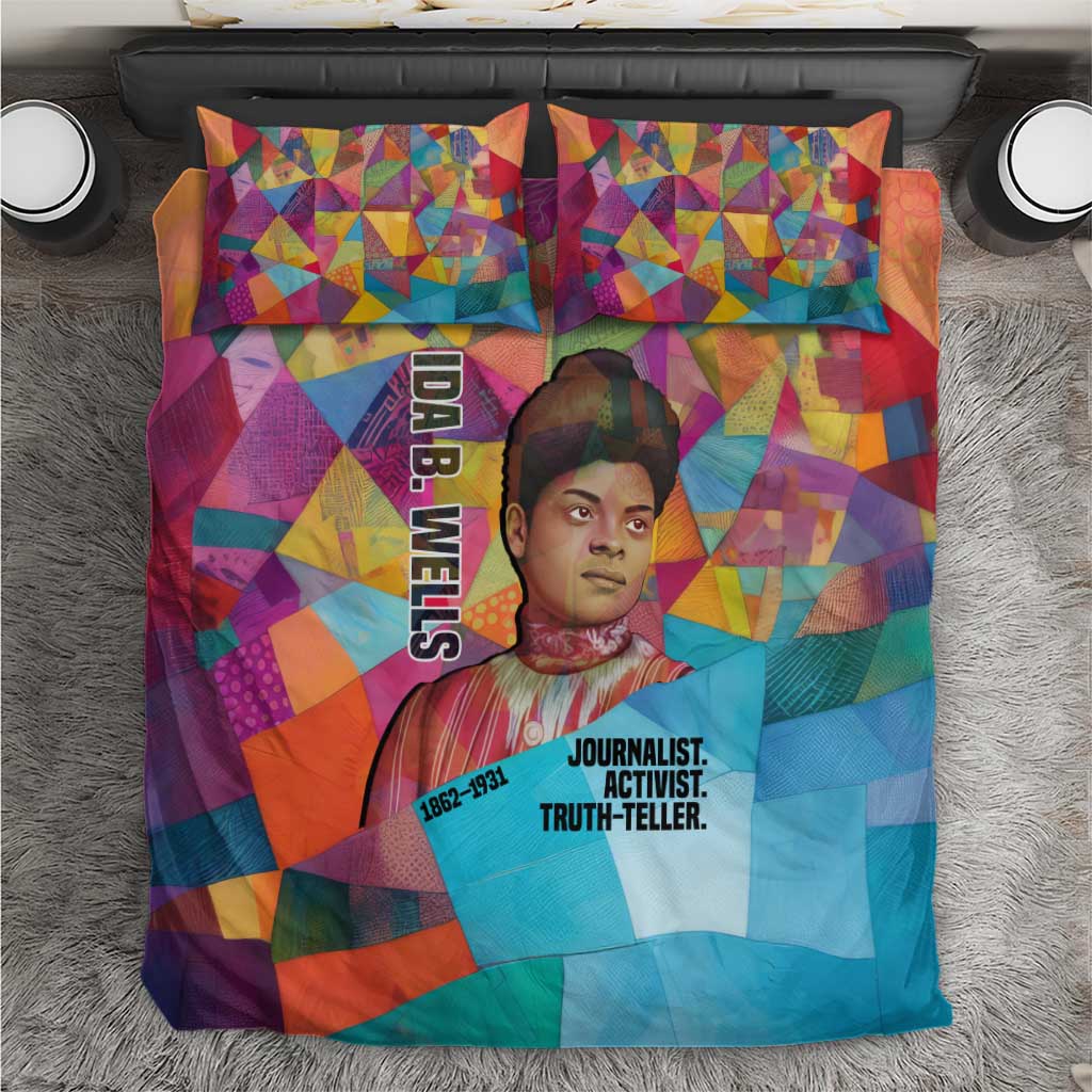 Ida B. Wells Bedding Set with Colorful Patchwork Pattern Design Confident Portrait Civil Rights and Journalism Tribute - African Pride