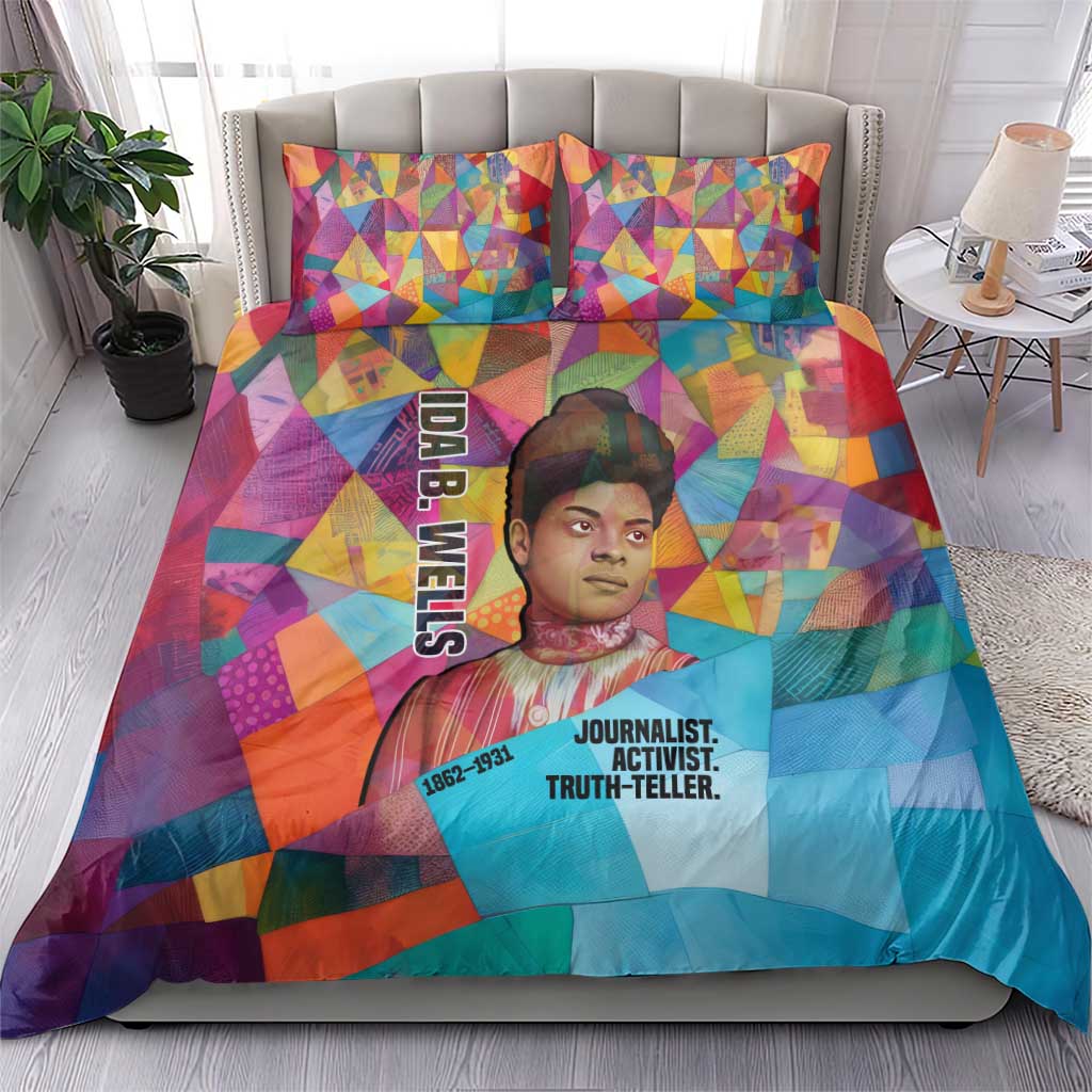 Ida B. Wells Bedding Set with Colorful Patchwork Pattern Design Confident Portrait Civil Rights and Journalism Tribute - African Pride