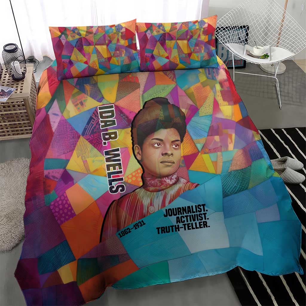 Ida B. Wells Bedding Set with Colorful Patchwork Pattern Design Confident Portrait Civil Rights and Journalism Tribute - African Pride