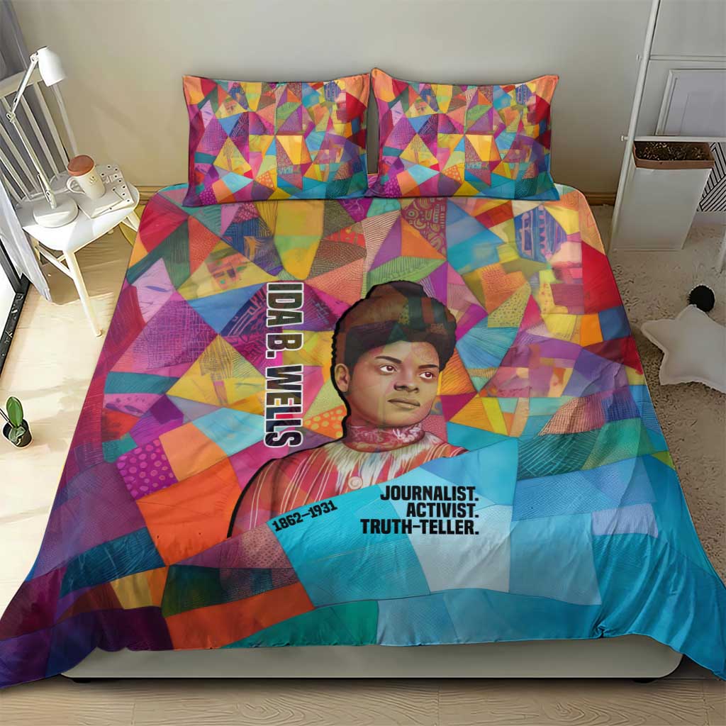 Ida B. Wells Bedding Set with Colorful Patchwork Pattern Design Confident Portrait Civil Rights and Journalism Tribute - African Pride