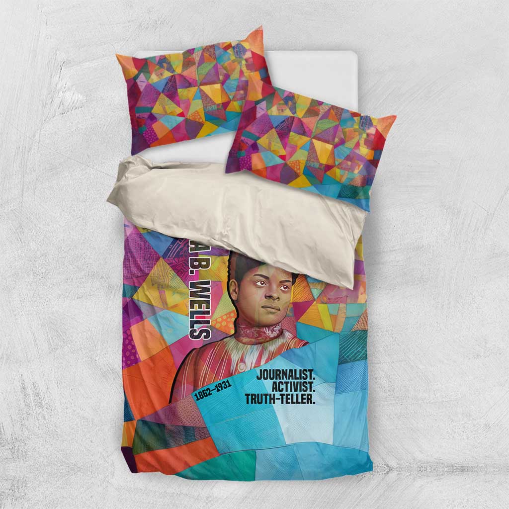 Ida B. Wells Bedding Set with Colorful Patchwork Pattern Design Confident Portrait Civil Rights and Journalism Tribute - African Pride