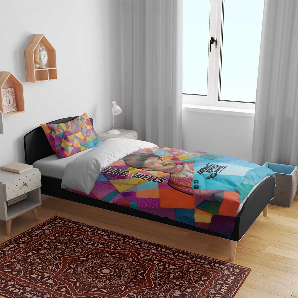 Ida B. Wells Bedding Set with Colorful Patchwork Pattern Design Confident Portrait Civil Rights and Journalism Tribute - African Pride