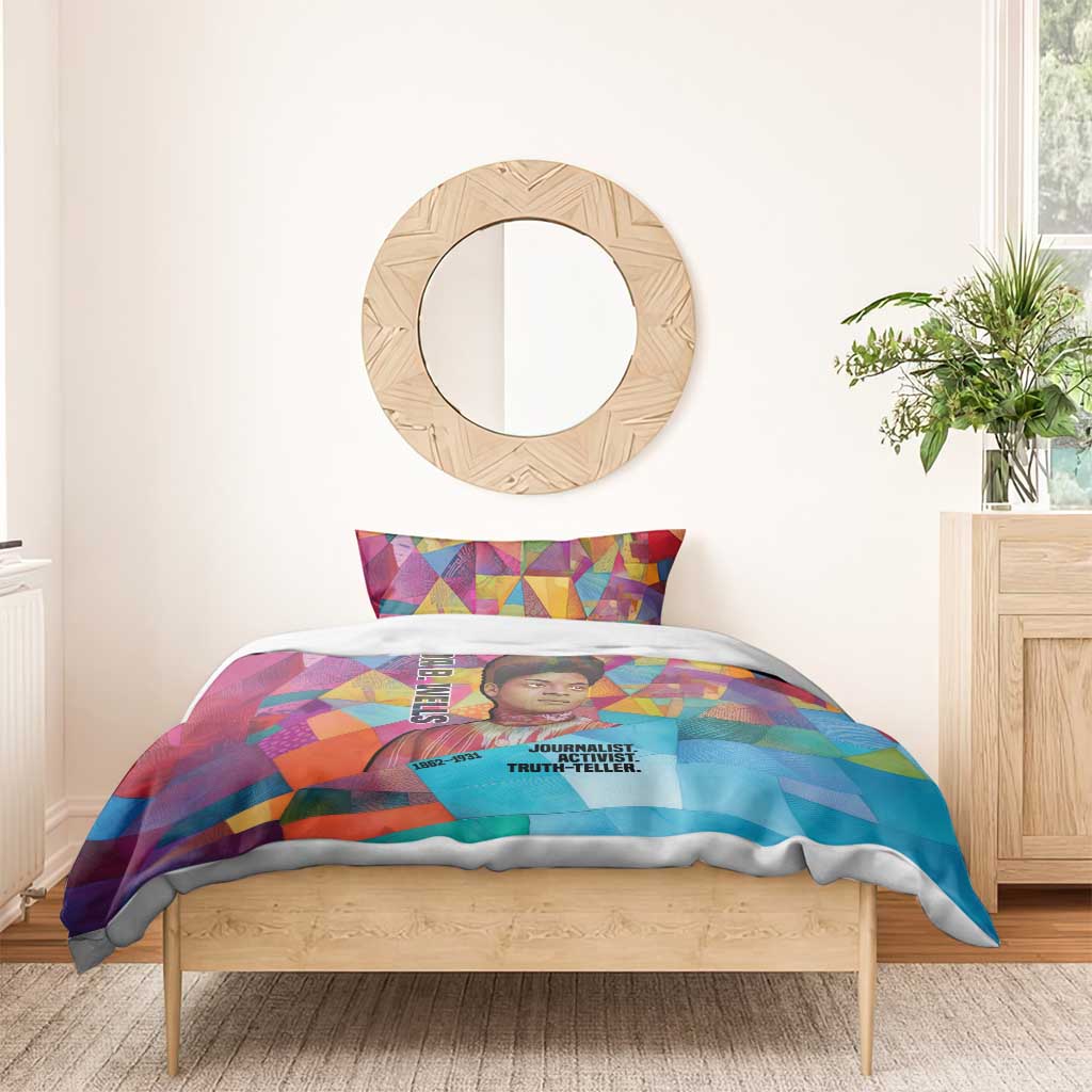 Ida B. Wells Bedding Set with Colorful Patchwork Pattern Design Confident Portrait Civil Rights and Journalism Tribute - African Pride