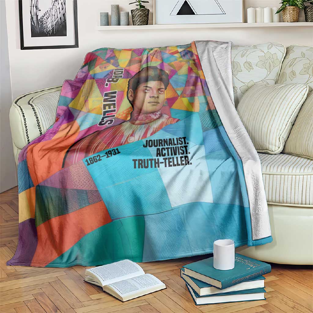 Ida B. Wells Blanket with Colorful Patchwork Pattern Design Confident Portrait Civil Rights and Journalism Tribute - African Pride