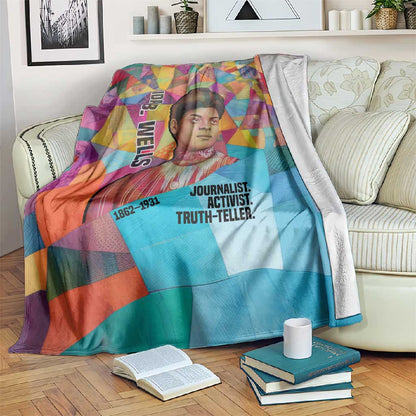 Ida B. Wells Blanket with Colorful Patchwork Pattern Design Confident Portrait Civil Rights and Journalism Tribute - African Pride
