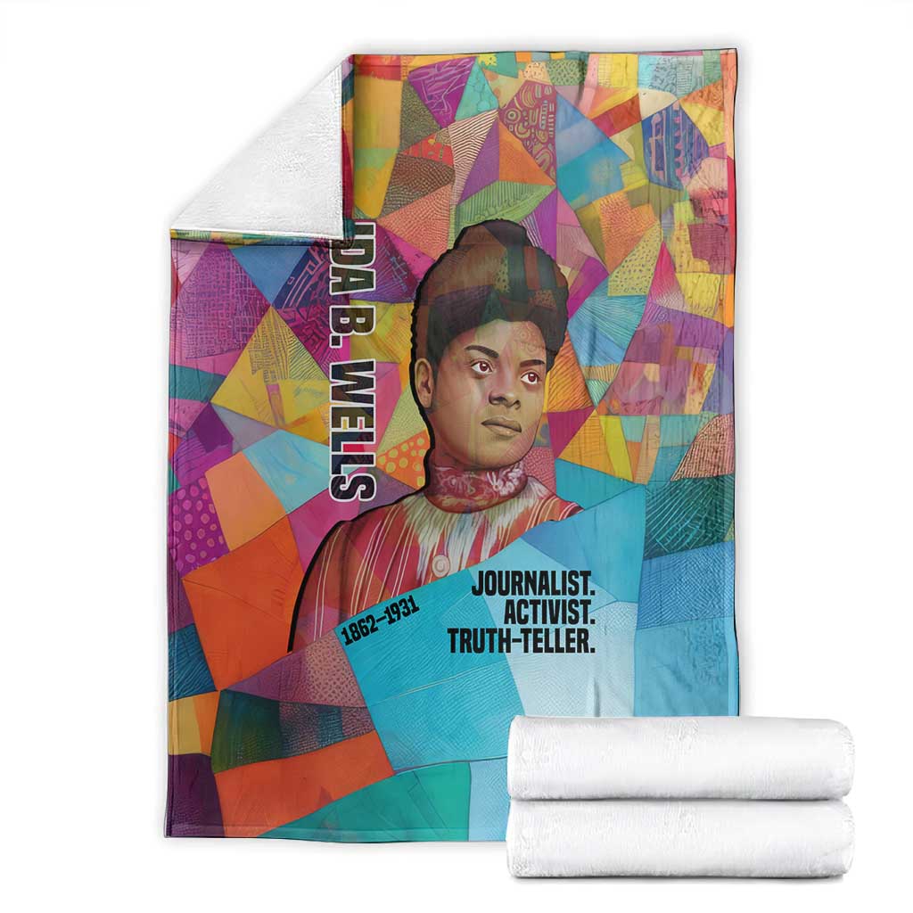 Ida B. Wells Blanket with Colorful Patchwork Pattern Design Confident Portrait Civil Rights and Journalism Tribute - African Pride