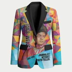 Ida B. Wells Blazer with Colorful Patchwork Pattern Design Confident Portrait Civil Rights and Journalism Tribute - African Pride
