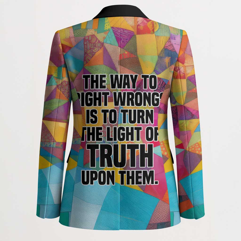 Ida B. Wells Blazer with Colorful Patchwork Pattern Design Confident Portrait Civil Rights and Journalism Tribute - African Pride