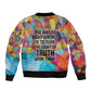 Ida B. Wells Bomber Jacket with Colorful Patchwork Pattern Design Confident Portrait Civil Rights and Journalism Tribute - African Pride
