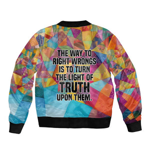 Ida B. Wells Bomber Jacket with Colorful Patchwork Pattern Design Confident Portrait Civil Rights and Journalism Tribute - African Pride