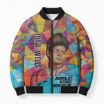 Ida B. Wells Bomber Puffer Jacket with Colorful Patchwork Pattern Design Confident Portrait Civil Rights and Journalism Tribute - African Pride