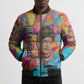 Ida B. Wells Bomber Puffer Jacket with Colorful Patchwork Pattern Design Confident Portrait Civil Rights and Journalism Tribute - African Pride
