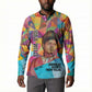 Ida B. Wells Button Sweatshirt with Colorful Patchwork Pattern Design Confident Portrait Civil Rights and Journalism Tribute