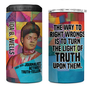 Ida B. Wells 4 in 1 Can Cooler Tumbler with Colorful Patchwork Pattern Design Confident Portrait Civil Rights and Journalism Tribute - African Pride