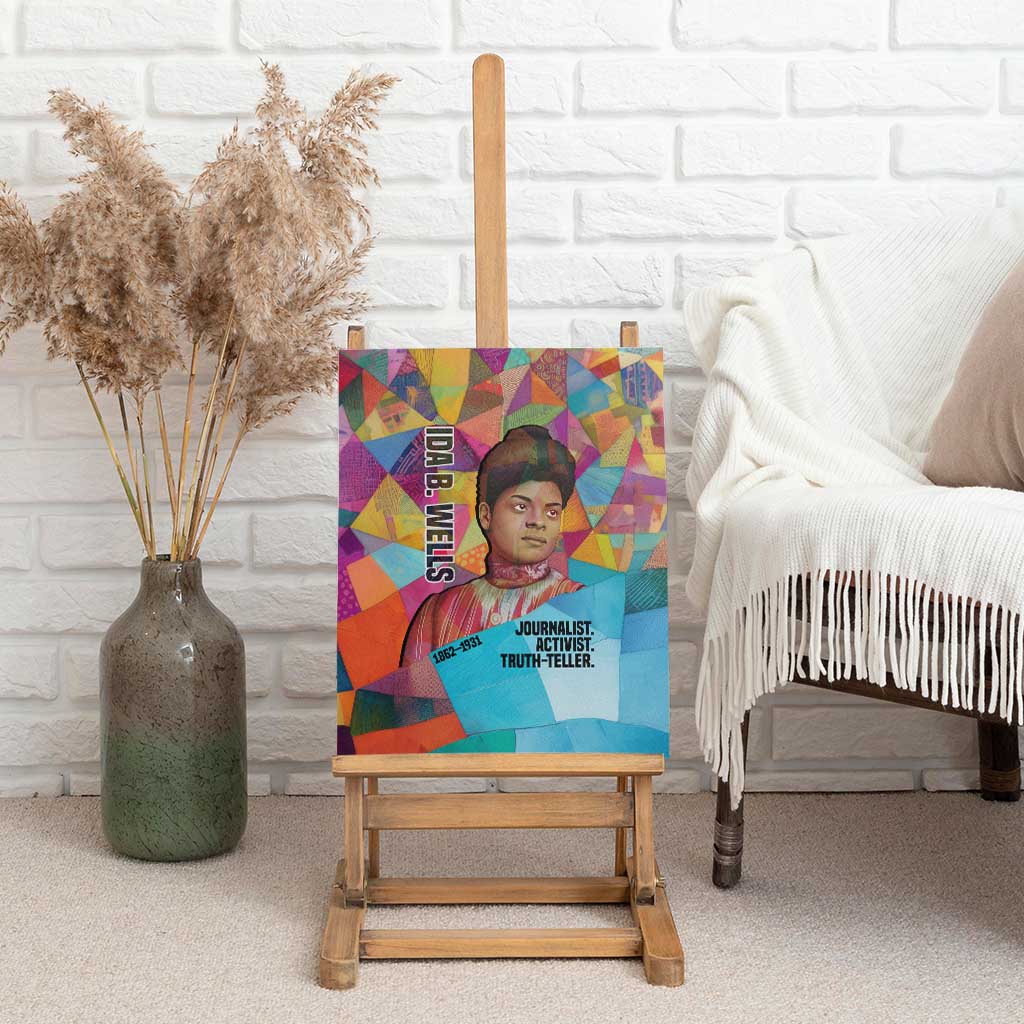 Ida B. Wells Canvas Wall Art with Colorful Patchwork Pattern Design Confident Portrait Civil Rights and Journalism Tribute - African Pride