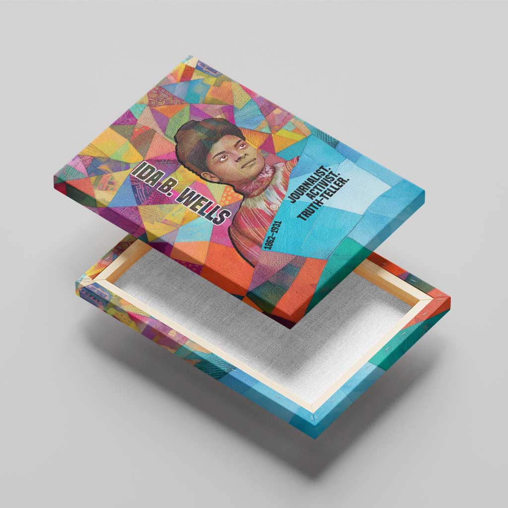 Ida B. Wells Canvas Wall Art with Colorful Patchwork Pattern Design Confident Portrait Civil Rights and Journalism Tribute - African Pride