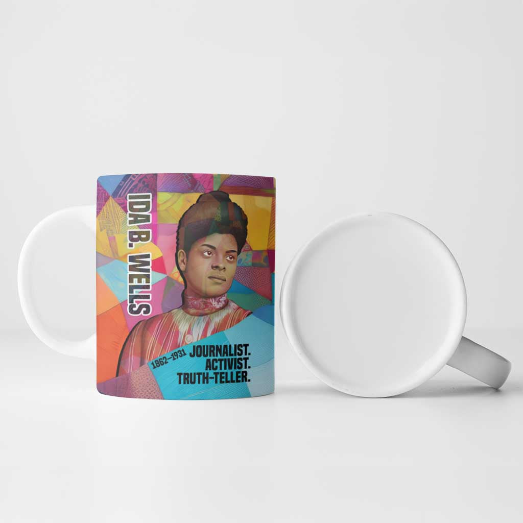 Ida B. Wells Ceramic Mug with Colorful Patchwork Pattern Design Confident Portrait Civil Rights and Journalism Tribute - African Pride