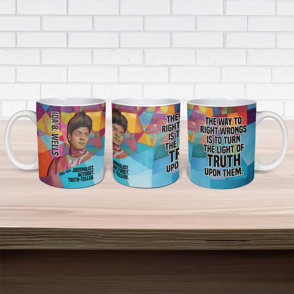 Ida B. Wells Ceramic Mug with Colorful Patchwork Pattern Design Confident Portrait Civil Rights and Journalism Tribute - African Pride