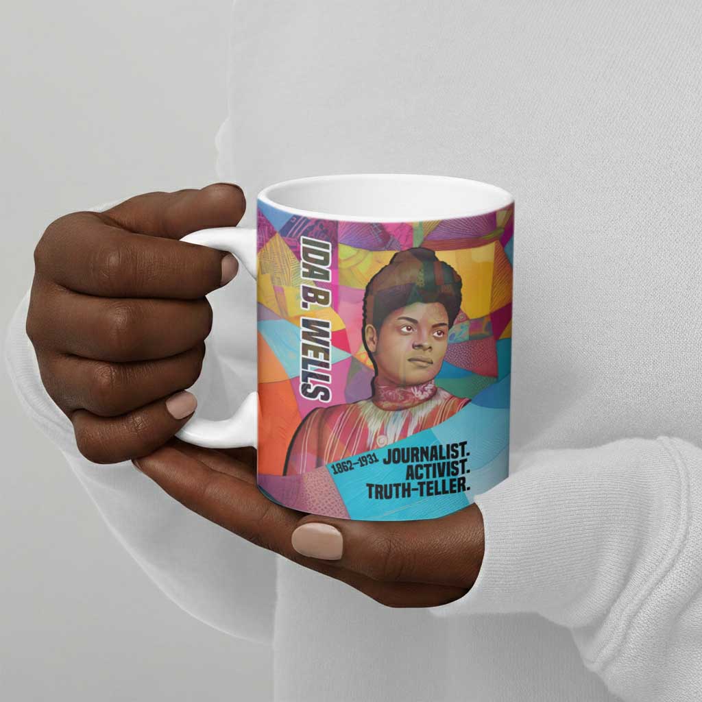 Ida B. Wells Ceramic Mug with Colorful Patchwork Pattern Design Confident Portrait Civil Rights and Journalism Tribute - African Pride