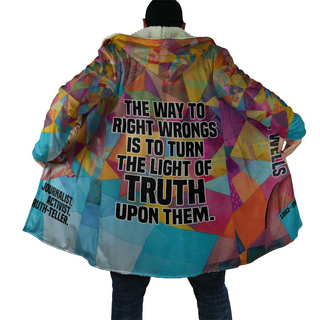 Ida B. Wells Cloak with Colorful Patchwork Pattern Design Confident Portrait Civil Rights and Journalism Tribute - African Pride