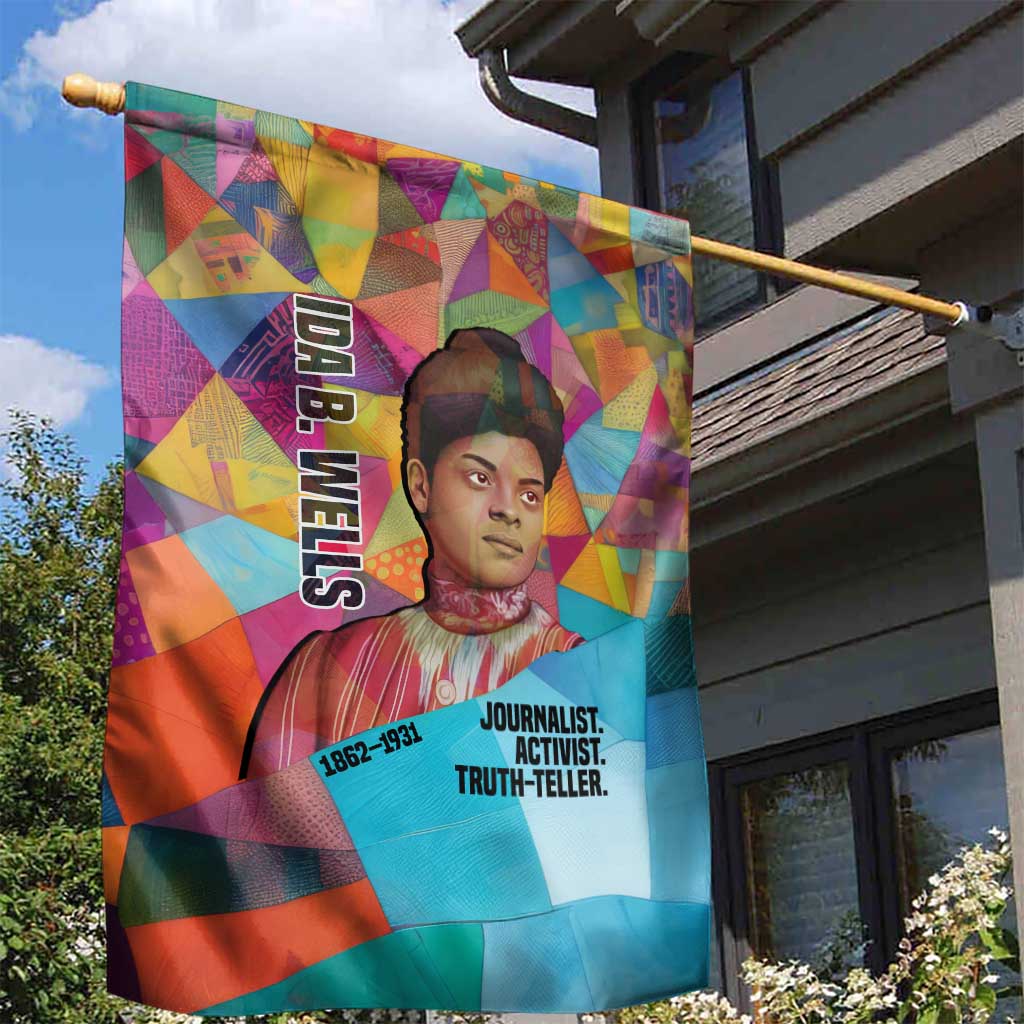 Ida B. Wells Garden Flag with Colorful Patchwork Pattern Design Confident Portrait Civil Rights and Journalism Tribute - African Pride