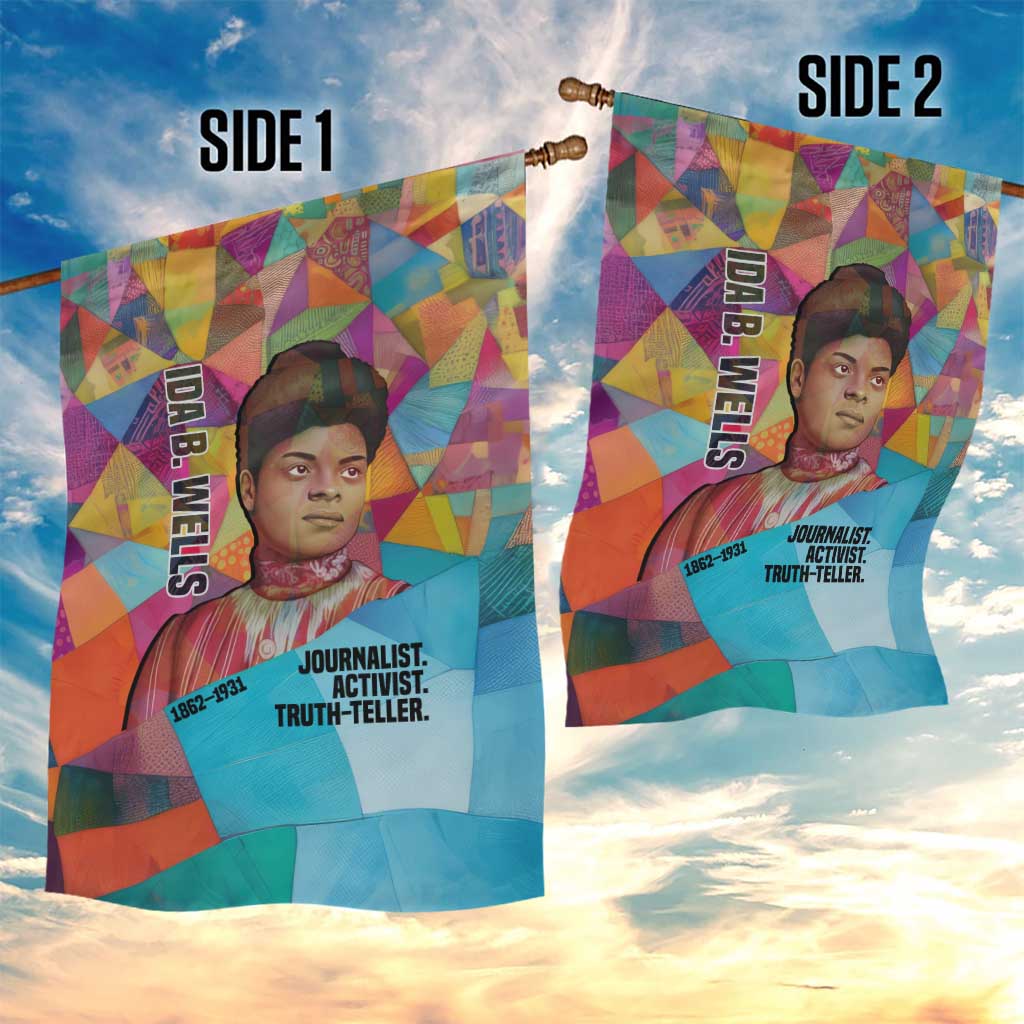Ida B. Wells Garden Flag with Colorful Patchwork Pattern Design Confident Portrait Civil Rights and Journalism Tribute - African Pride