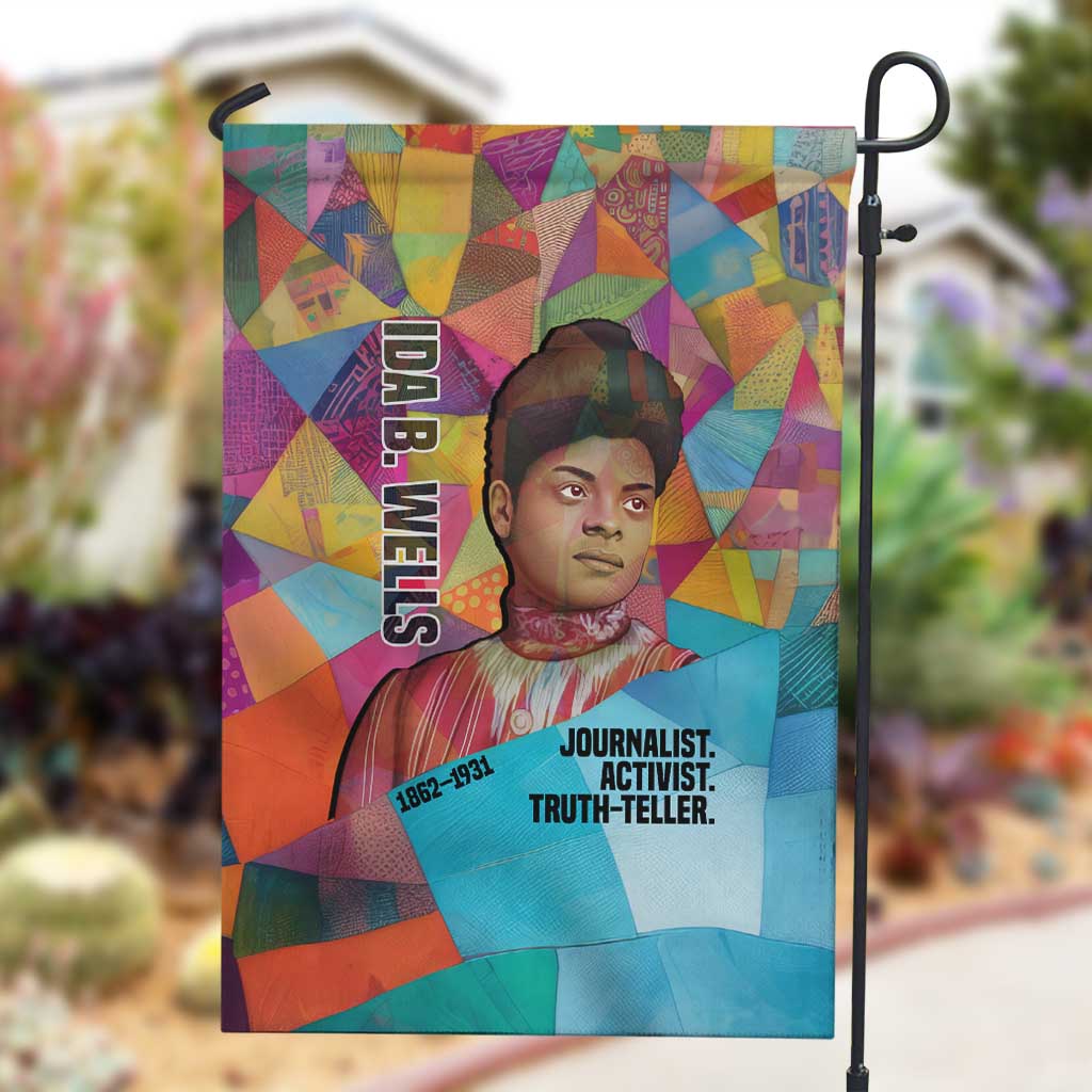 Ida B. Wells Garden Flag with Colorful Patchwork Pattern Design Confident Portrait Civil Rights and Journalism Tribute - African Pride