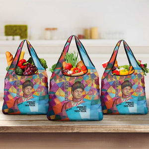 Ida B. Wells Grocery Bag with Colorful Patchwork Pattern Design Confident Portrait Civil Rights and Journalism Tribute - African Pride