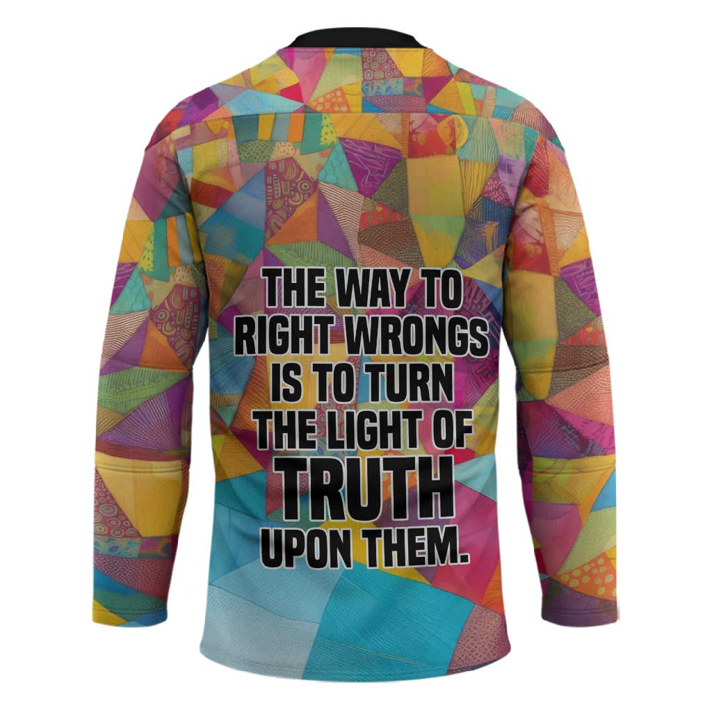 Ida B. Wells Hockey Jersey with Colorful Patchwork Pattern Design Confident Portrait Civil Rights and Journalism Tribute - African Pride